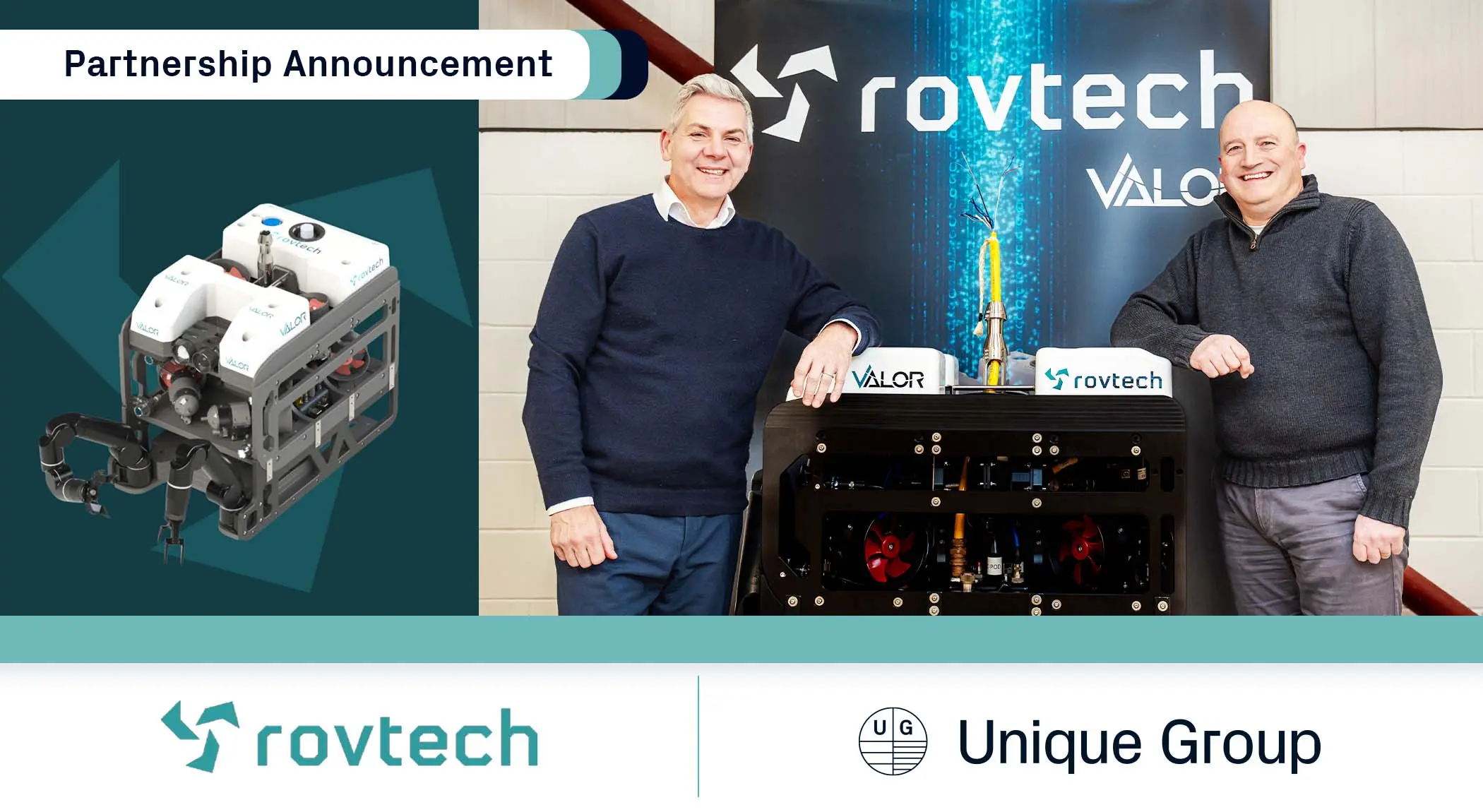 Unique Group and Rovtech Solutions announce partnership for VALOR ROV systems, featuring VALOR ROV equipment and representatives from both companies