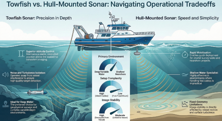 Towfish vs Hull-Mounted Side Scan Sonar Operational Tradeoffs