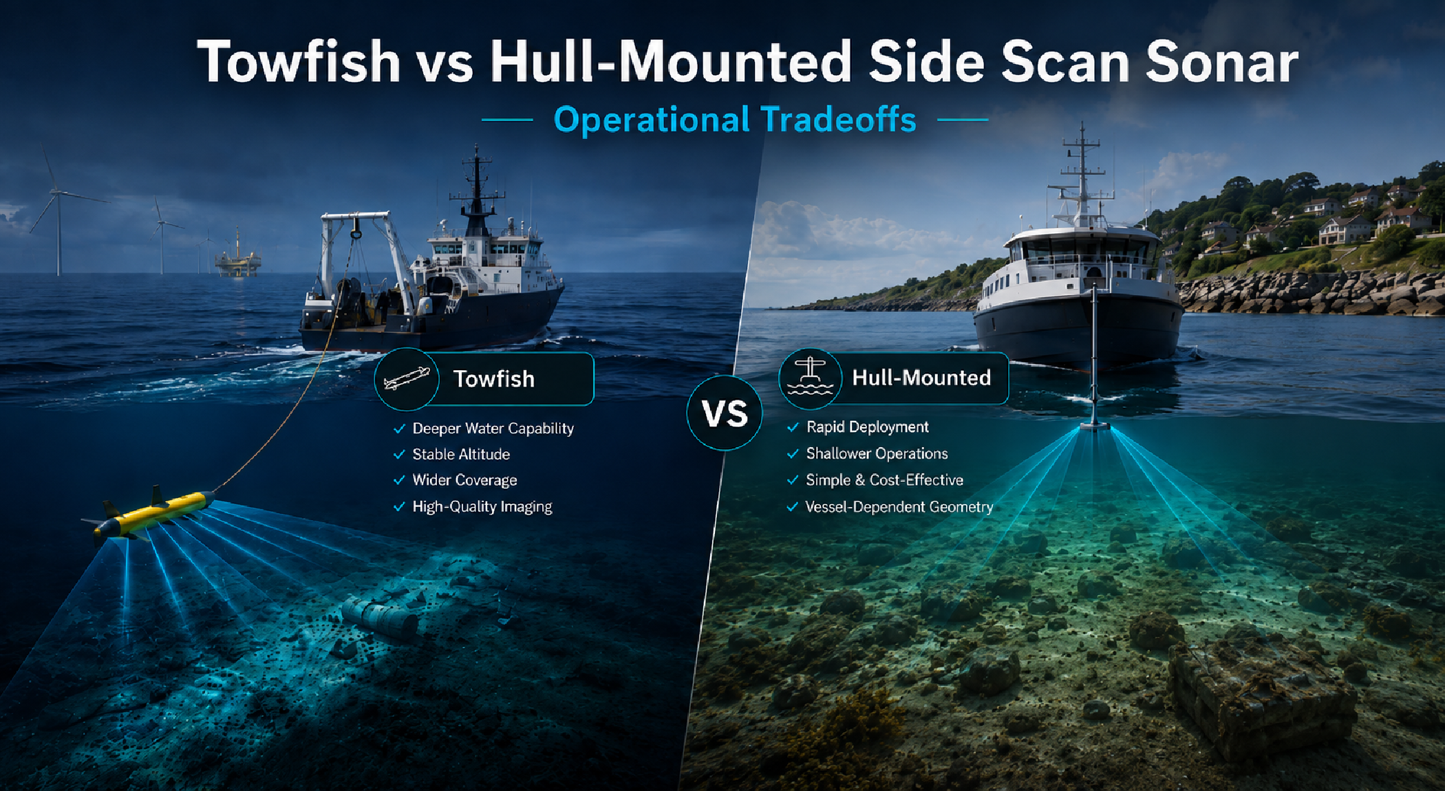 Towfish vs Hull-Mounted Side Scan Sonar Operational Tradeoffs