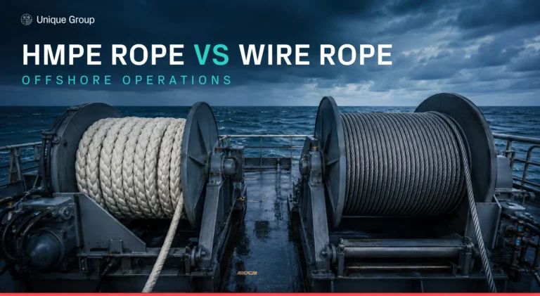 HMPE rope and steel wire rope compared for offshore lifting, mooring and winch operations