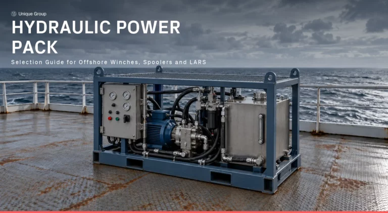 Hydraulic power pack on an offshore vessel deck