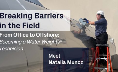 Natalia Munoz working on Water Weights equipment in offshore operations