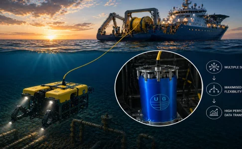 Fibre optic multiplexer (MUX) integrated in ROV transmitting multiple subsea signals to offshore vessel via fibre optic cable