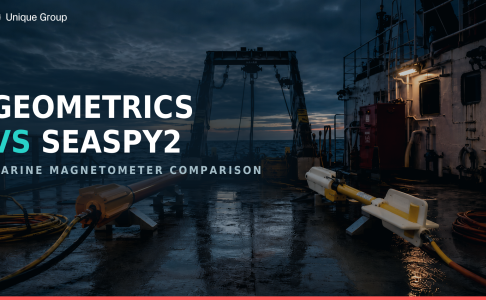 Geometrics G-882 and SeaSPY2 marine magnetometer towfish on a survey vessel deck at dusk, offshore comparison
