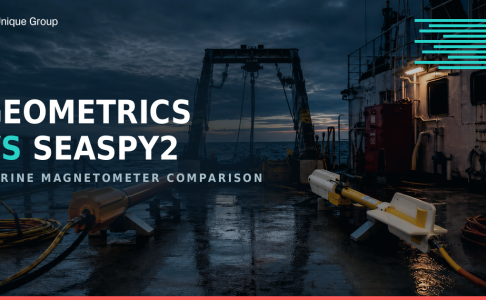 Geometrics G-882 and SeaSPY2 marine magnetometer towfish on a survey vessel deck at dusk, offshore comparison