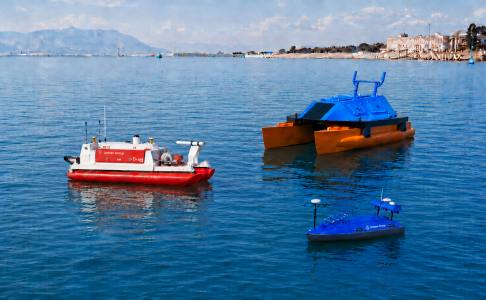 Unique Group Uni-Mini, Uni-Pact and Uni-Max unmanned surface vessels operating on calm coastal waters for hydrographic and geophysical survey applications.